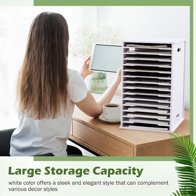 15 Tier 8.5" x 11" Scrapbook Paper Organizer, White Cardstock File Organizer with Adjustable Shelves, Stackable Paper Trays, Desktop Storage Rack Document Holder for Desk Home Office - Image 7