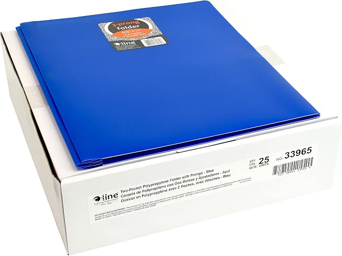 C-Line Two-Pocket Heavyweight Poly Portfolio with Prongs, For Letter Size Papers, Includes Business Card Slot, 1 Case of 25 Portfolios, Blue (33965-25) - Image 2