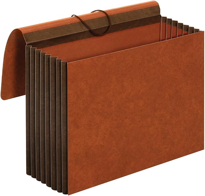 Pendaflex File Wallets, Heavy Duty, 5-Pack, Letter Size, Extra Wide, 7" Expansion, Brown, Elastic Cord Closure, Reinforced Covers for Secure Home Office Document Storage by TOPSProducts
