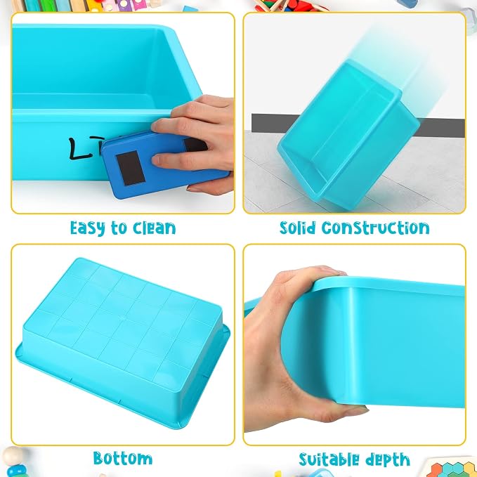 18 Pcs Flat Storage Organizer Bins Letter Size Paper Tray Classroom Storage Plastic Art Trays Classroom Pencil Organizer Baskets for School Office Teacher Book Organization(Light Blue) - Image 2