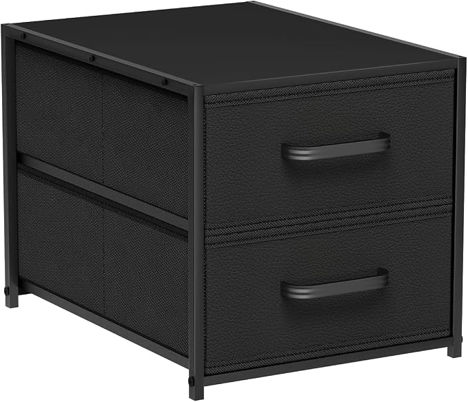 Stackable Storage Drawers - 2 Tier Closet Organizer with Metal Frame and Handles, Fabric Dresser with Collapsible Bins for Bedroom, Dorm, Office, Black, 1 Pack by Homsorout