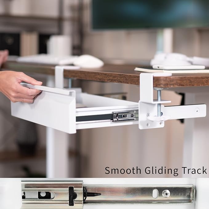 VIVO 16 inch Clamp-On Sliding Pull-out Drawer without Shell for Office Desk, Storage Organizer for Sit Stand Workstation, White, DESK-AC03C-W - Image 4