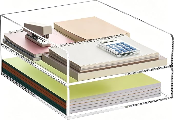 HeZone Paper Organizer Letter Tray,Acrylic Desk Organizer,Clear File Organizer for Desk,Stackable Paper Tray for Documents,A4 File Paper,Book,Bills, Crafts,Notes for Office/Classroom/Home Organization by HeZone