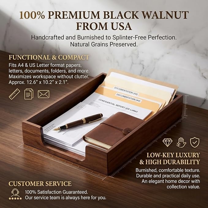 Bamber Wood Letter Tray Wooden Desk Organizer Paper Document File Tray for Office Supplies Collection Folders Notebooks, Black Walnut - Image 4