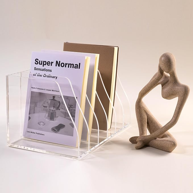 Acrylic Magazine File Holder, 6 Vertical Compartments Desk Document Sorter Organizer, Clear Folder Rack Binder for Office/Home/Classroom, for Documents, Tablet, Magazines, Books & Accessories - Image 7