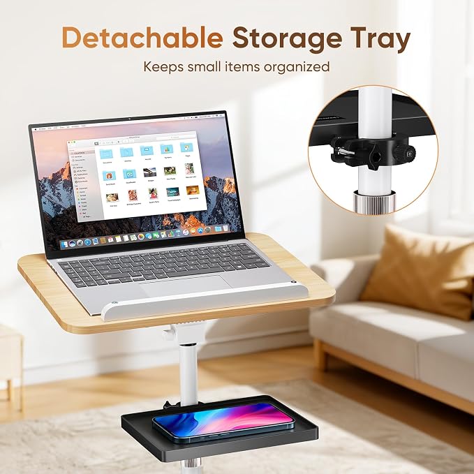 2 in 1 Adjustable Floor Book Stand & Music Stand with Removable Tray, 19.7" to 51.2" Foldable Reading Book Holder with Page Clips for Laptop, Cookbooks, Sheet Music, Wooden Podium Stand for Projector - Image 6