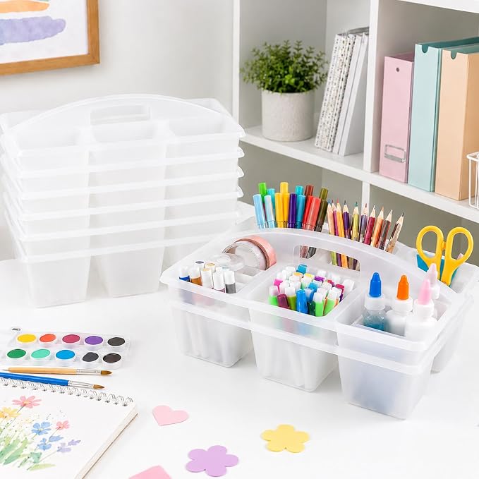gisgfim 6 Pack Plastic Classroom Caddy with 6-Compartments Plastic Storage Caddies with Handle 6 Compartments Table Caddy Organizer Versatile Table Caddies for Classroom Office Storage, Clear Color - Image 4