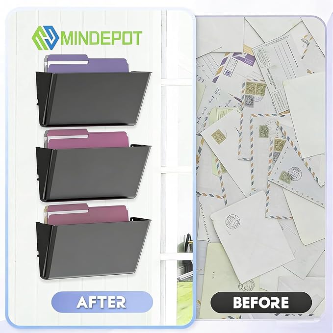 MINDEPOT 1 Pockets Acrylic Wall File Organizer, Wall File Holder Black - Image 4