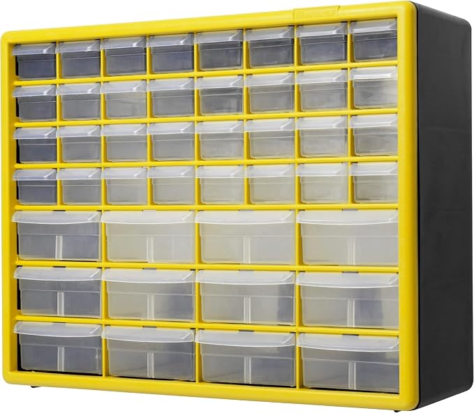Akro-Mils 44-Drawer Plastic Storage Cabinet, 20"W x 6"D x 16"H, Yellow | Plastic Cabinet w/ Drawers for Garage Organization, Beads, Building Bricks Storage, Teacher Toolbox, Makeup Organizer, 10144 - Image 9
