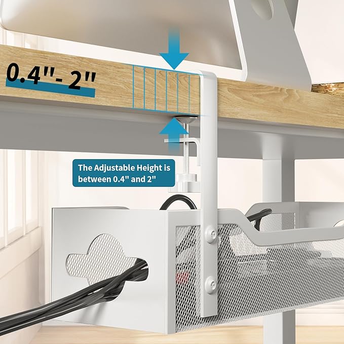 Under Desk Cable Management Tray White, Litwaro Cable Management Under Desk No Drill, Cable Organizer with Clamp for Wire Management, Cord Organizer for Office, Home No Damage to Desk - Image 2