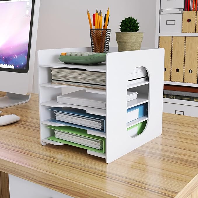 Natwind 5-Tier Office File Organizer For Desk,Paper Sorter,White | Desktop Storage For Office Supplies,Document Storage Rack,Letter Tray For Home,Office,Classroom Document Holder - Image 2
