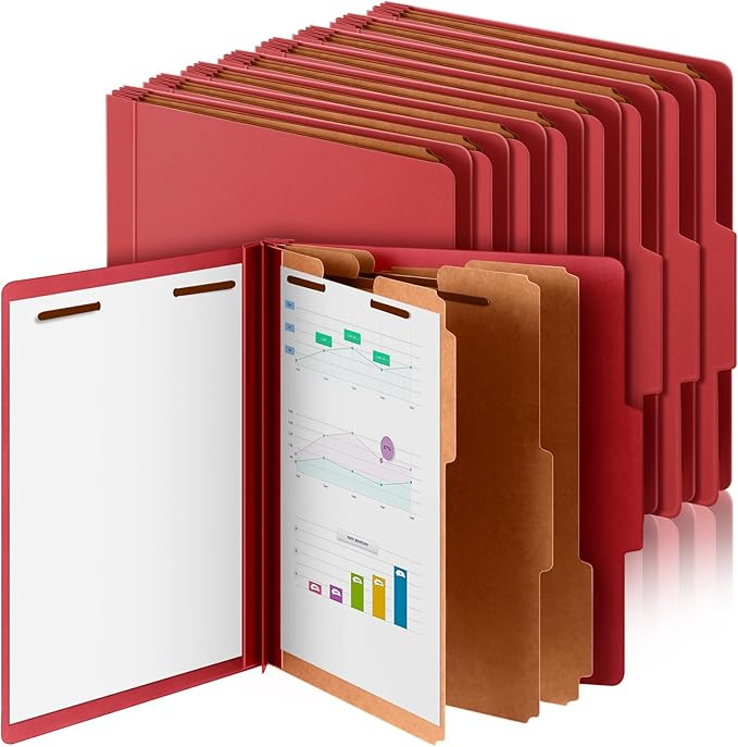 Skyygemm 24 Pcs Classification Folder Letter Size, 3 Divider File,Red | Back to School Folder Supplies, Pressboard File with Fastener, Expanding Organizer Bulk for Teacher, Office, Employee, Staff by Skyygemm