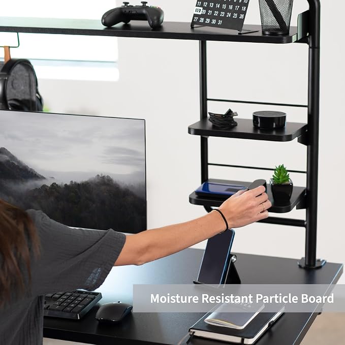 VIVO Black Clamp-on 50 inch Desktop Shelving System, DESK-SHELF55A | Raised Accessory Storage Shelves, Magnetic Memo Board Desk Organizer, Shelving for Sit Stand Workstation - Image 9