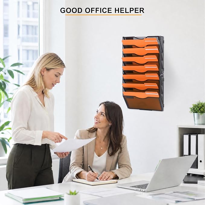 COSYAWN 8 Tier Mesh Hanging Wall File Organizer, Wall Mounted Mail Paper Document Folder Holder for Office Home School, Black - Image 6