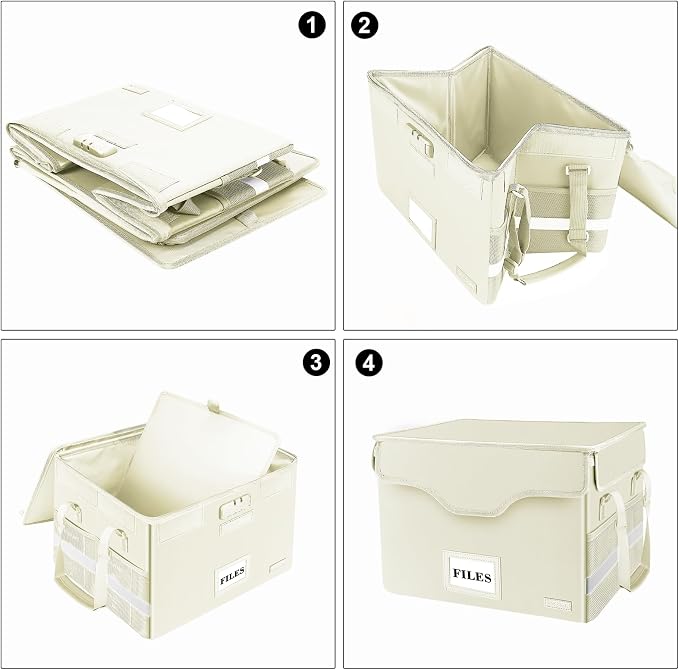 DocSafe Fireproof Document Box with Lock,File Storage Organizer with Zipper Pockets,Collapsible Portable File Box Home Office Safe Filing Cabinet with Handle for Hanging Letter/Legal Folders,Beige - Image 8