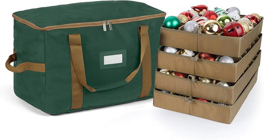 Covermates Keepsakes Adjustable Ornament Storage Bag – Heavy-Duty Polyester, Padded Dividers & FlexGrid Trays – Protective Holiday Ornament Organizer with Handles & Label Window, Green by Covermates