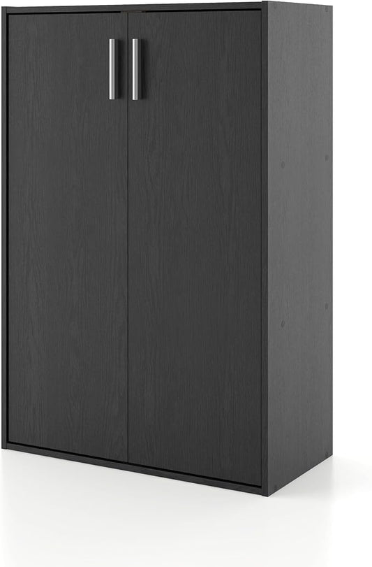 Homes: Inside + Out Apexa 3-Tier Stackable Wood Bookcase with Doors, Cube Storage Organizer Shelves, Small Food Pantry Cabinet, Dorm Teen Room Decor & Bedroom, Home Office, Kitchen, Black by HOMESInsideOut