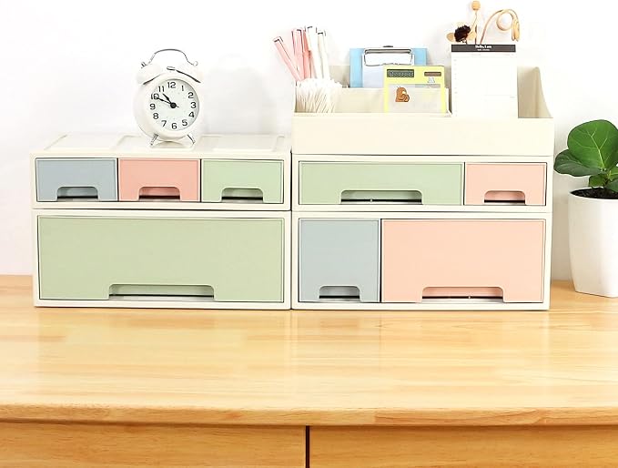 Makeup Organizer, Cosmetic Storage Box, [TCDF-09] Desktop Stationery, Remote Control Storage Box, Kitchen Spices Organizer Box, 4 Pieces 4 Drawers, 5 Slots, Blue, Pink and Green Assortment - Image 7