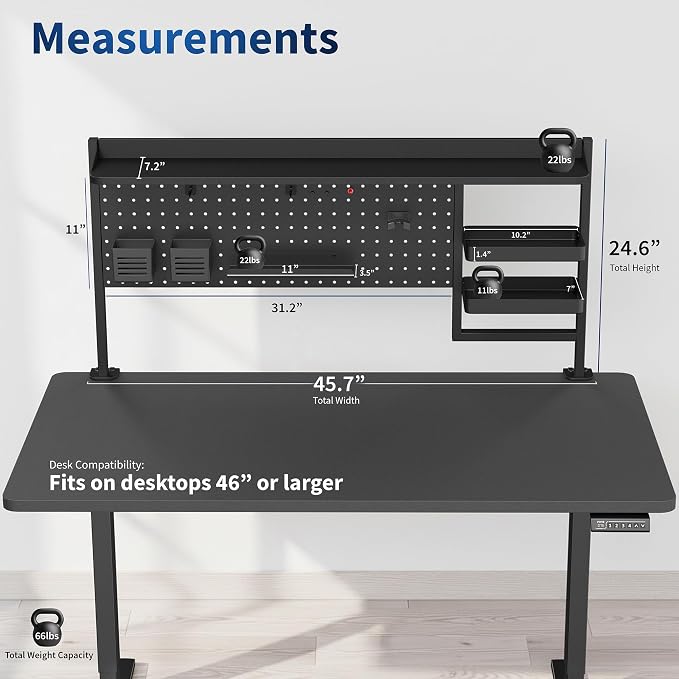 VIVO Steel Clamp-on 46 x 25 inch Desk Pegboard System with Storage Shelf and Accessory Trays, Multi-Purpose Office Organizer, Black, PP-PBSF46 - Image 3