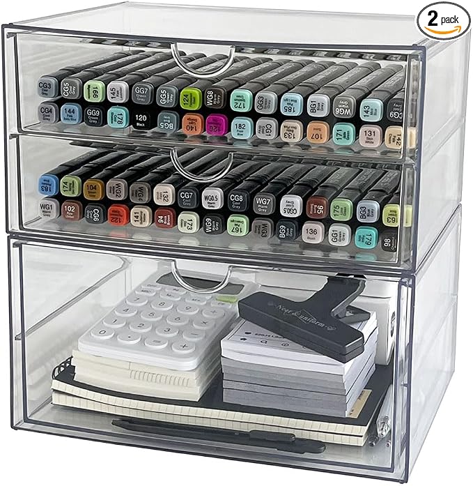 Clear Desk Drawer Organizer, 2 Pack, 3 Drawers by NINEWEEN