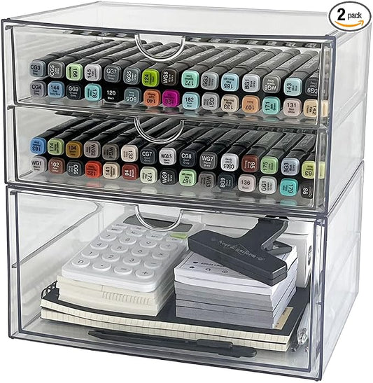 Clear Desk Drawer Organizer, 2 Pack, 3 Drawers by NINEWEEN