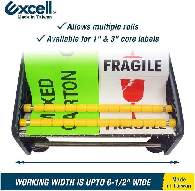 Excell LD-619 Economy Lightweight Label Dispenser (6.5" Wide, 1"/3" Core) | Lightweight plastic dispenser with 4 suction cups. Fits multi-roll labels up to 6.5" (1"/3" core). Pull-and-take easy peel - Image 5