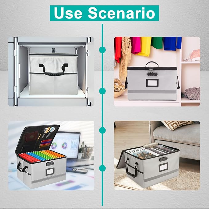EXLIFBAG File Organizer, Fireproof File Box with Lids, Important Document Organizer Box with Lock, Portable File Folder Organizer with Handle - Image 6