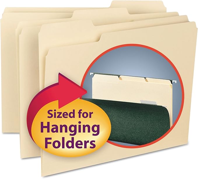 Smead Interior File Folder, 1/3-Cut Tab, Letter Size, Manila, 100 per Box, Expandable File Folders for Filing Cabinet by SMEAD