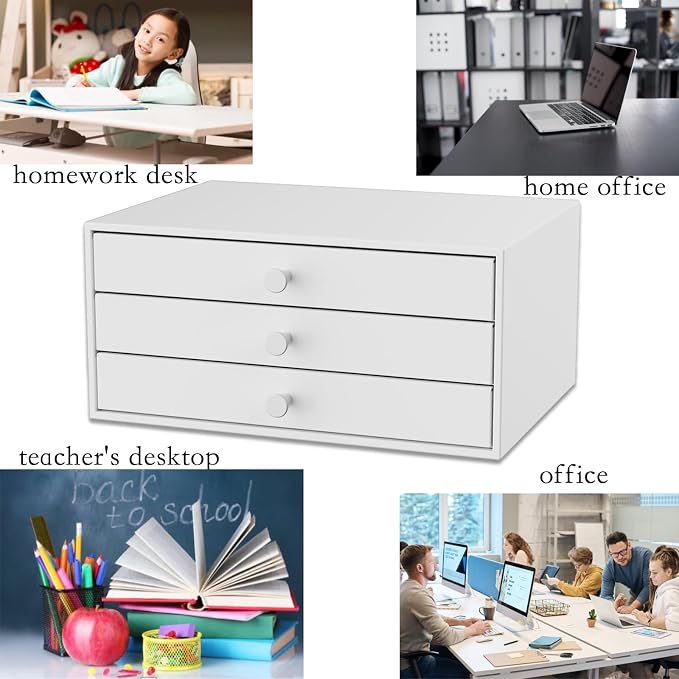 Desktop Drawers, Metal Desk Organizer with Drawer Storage Organizer for A4 File, Desk File Storage Organization for Office, Home, No Assembly Required, White - Image 7