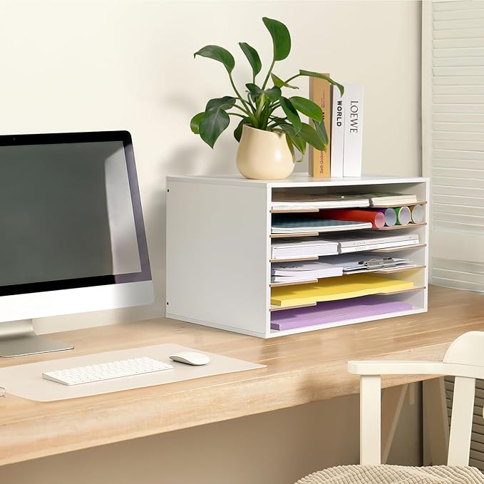 12x18 Construction Paper Organizer, 6-Tier Literature Organizer | Larger Size Wooden Desktop File Organizer for Home and Classroom, Stackable and Adjustable Paper Sorter for Office - Image 6