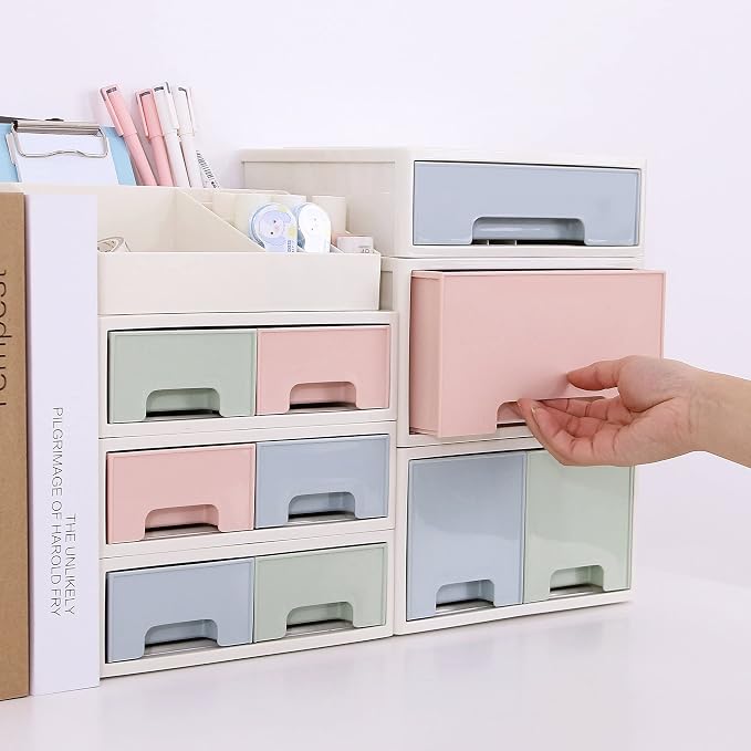 Makeup Organizer Box, Multifunctional Desk Storage Box Set, Pen/Pencil, Remote Control, Office Supplies, Business Card Holder, Free Combination, [TBF-13] w/ 2 Drawers + 16 Slots - Image 5