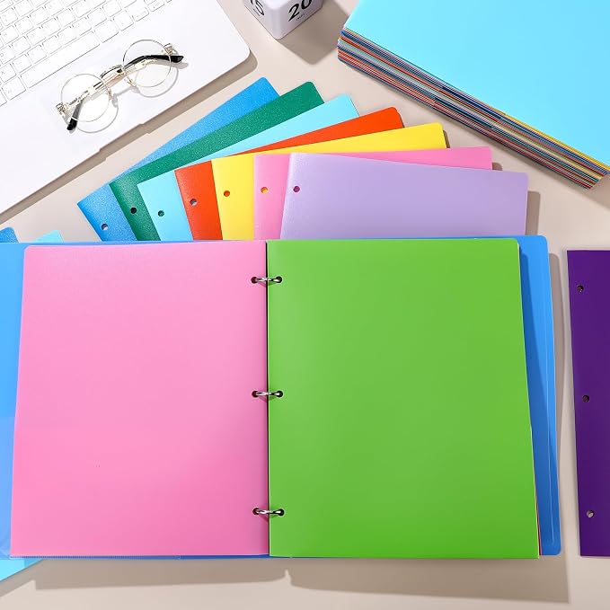 Cholemy 72 Pack 2 Pocket Folders with 3 Holes Punch Plastic Folder for 3 Ring Binder Heavy Duty Folders Pocket Folders for Letter Size Paper, Office(Assorted Colors) - Image 4