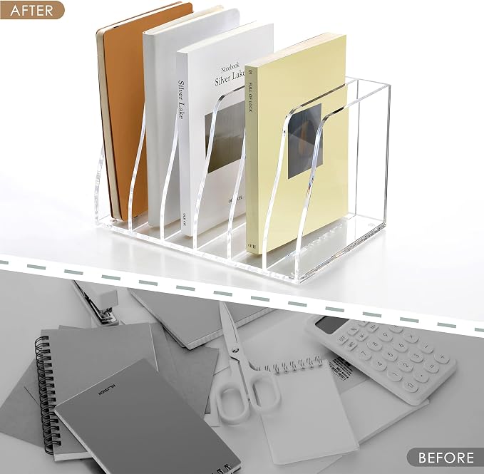 SANRUI Acrylic Magazine File Holder, 6 Vertical Compartments Desk Document Sorter Organizer, Clear Folder Rack Binder Bookstore Workspace Sorters for Office Accessories Organization Storage - Image 8
