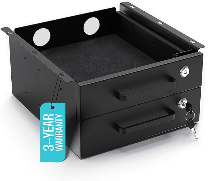 Under Desk Drawer Slide-Out – Lockable Metal Storage Drawers with Cable Management for Office & Home (Double, Non-Bracketed) by COREMINDED