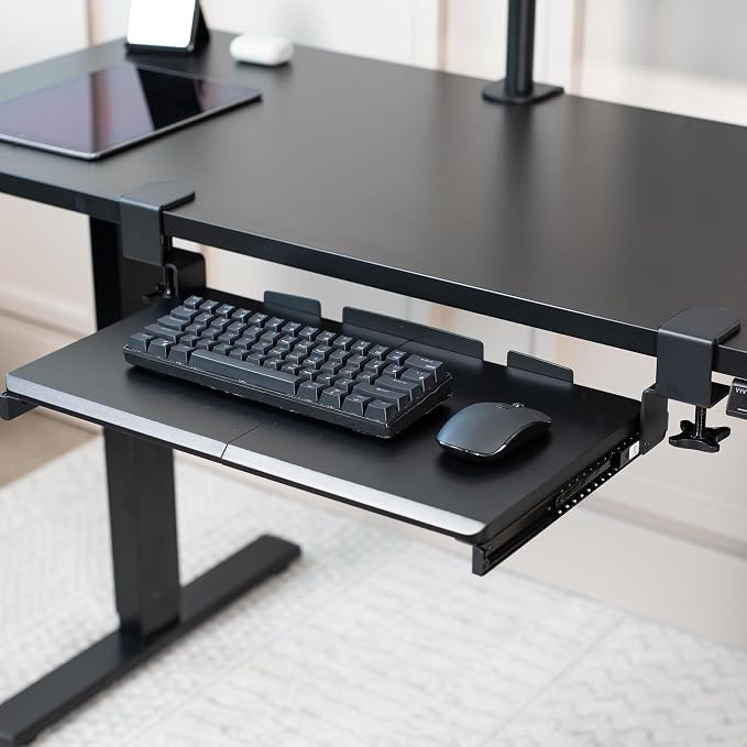 VIVO Small Keyboard Tray, Under Desk Pull Out with Extra Sturdy C Clamp Mount System, 20 Inches (26 Inches Including The Clamps) x 11 Inches Slide-Out Platform Computer Drawer for Typing, Black, | Keyboard Tray for Typing, Slide Out Platform, Extra Stu... - Image 2
