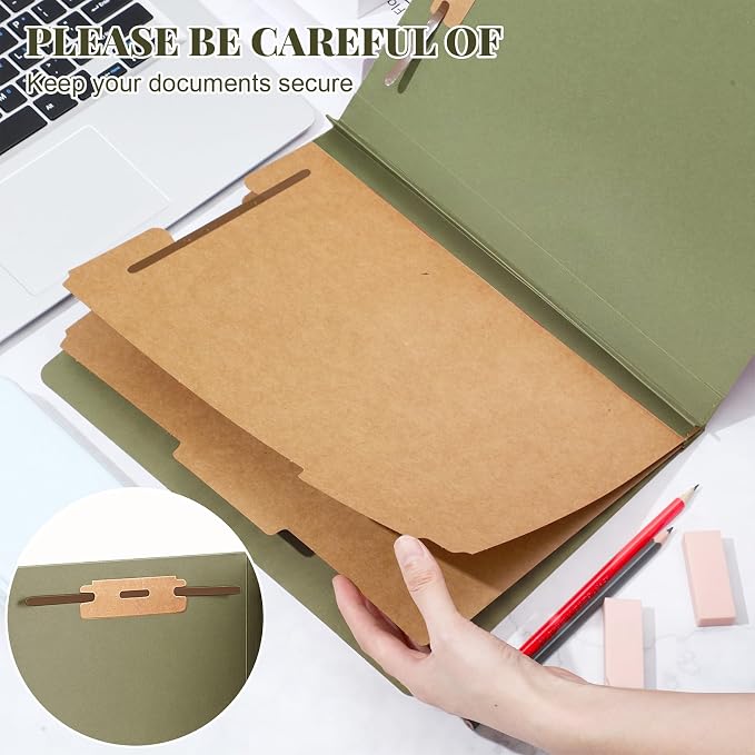 AmazingSpark 24 Pcs Classification Folder Letter Size Bulk 2 Divider Pressboard File Folder with Expansion 2 Prong Fastener Heavy Duty Office File Organizer for School Medical Document(Hunter Green) - Image 4