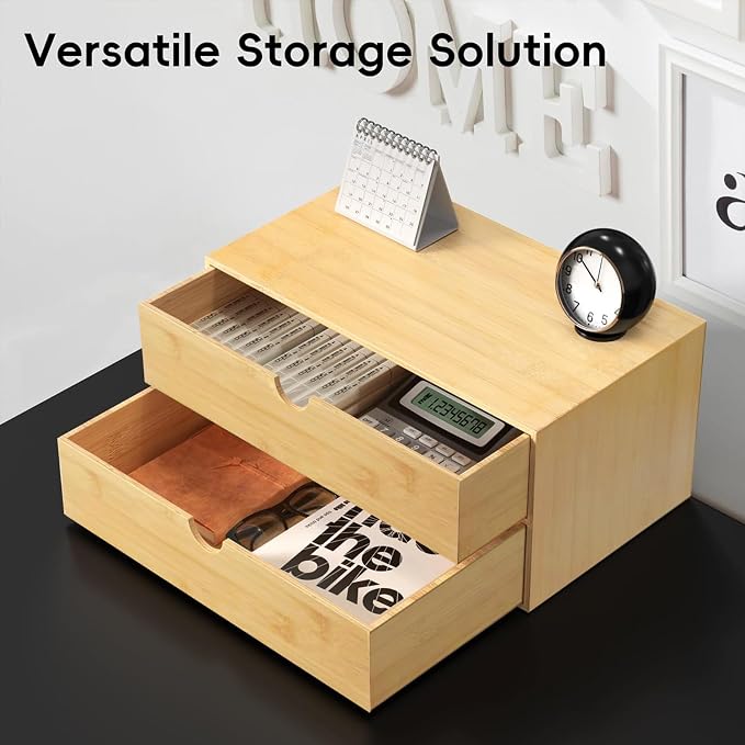 Neando Bamboo Desk Organizer with 2 Drawers, Wooden Countertop Drawers Organizer, Tabletop Storage Organization Box for Office & Home, No Assembly Needed - Image 6
