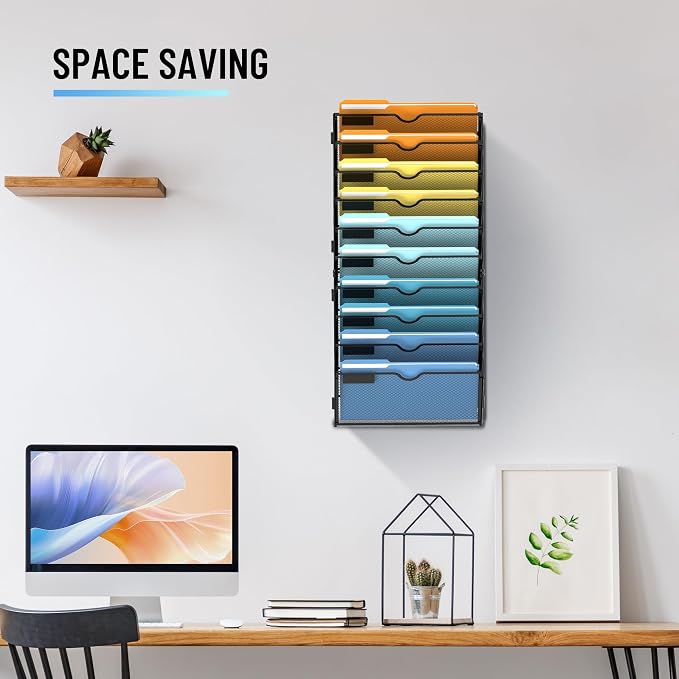 10-Tier Hanging Wall File Organizer with Hooks, 2 Pack | Mesh Wall File Holder, Mail Organizer Wall Mounted for Papers, Documents, Folders and Magazines in Home Office, Classroom - Image 7