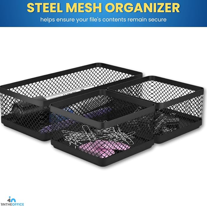 1InTheOffice Mesh Collection Desk Drawer Organizer Tray 3 Compartment - Stackable, Matte Black (2pack) - Image 7