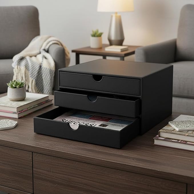 UnionBasic Document Organizer, 3-Drawer File Cabinet Document Storage Box, Office Desktop Filing Organizer, Black - Image 6