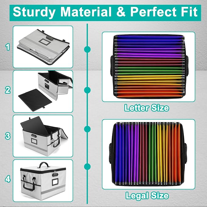 EXLIFBAG File Organizer, Fireproof File Box with Lids, Important Document Organizer Box with Lock, Portable File Folder Organizer with Handle - Image 4