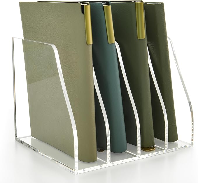 Acrylic Magazine File Holder, 4 Vertical Compartments Desk Document Sorter Organizer, Clear Folder Rack Binder for Office/Home/Classroom, for Documents, Tablet, Magazines, Books & Accessories by AIMOLLYACRYLICSTORAGE