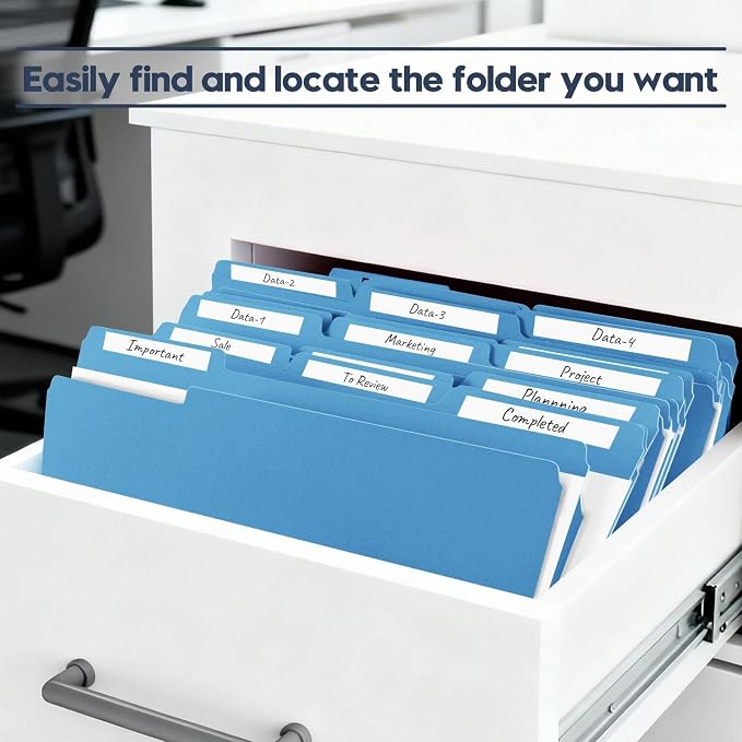 Colored File Folders,150 Pack Bulk, Letter Size 8.5" x 11",1/3 Cut Tab Durable Paper Folders with Blank Labels for Office Business School Home Use,Navy Blue - Image 6