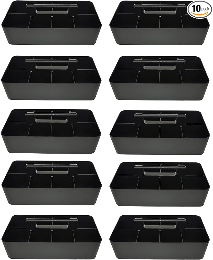 -Large Portable Caddy, DIY Dividers, 8 Compartments, School Office Supplies Home Business Organizer,Portable Basket with Handle Storage Organizer Modern Made in USA (10 PACK, Black) by EnjoyOrganizer
