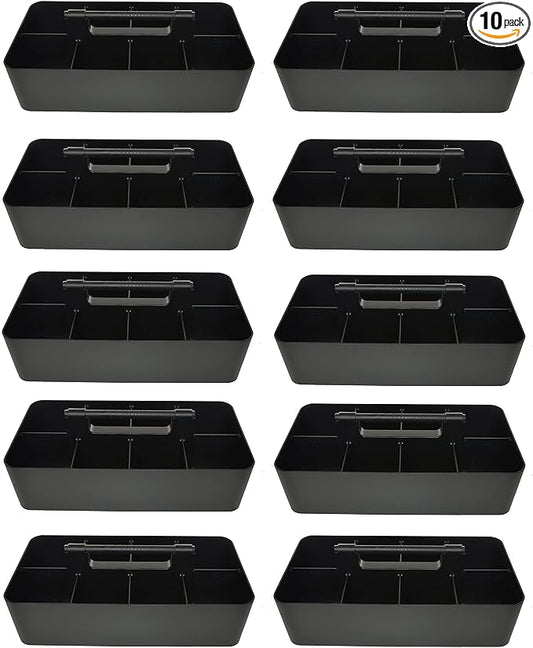 -Large Portable Caddy, DIY Dividers, 8 Compartments, School Office Supplies Home Business Organizer,Portable Basket with Handle Storage Organizer Modern Made in USA (10 PACK, Black) by EnjoyOrganizer