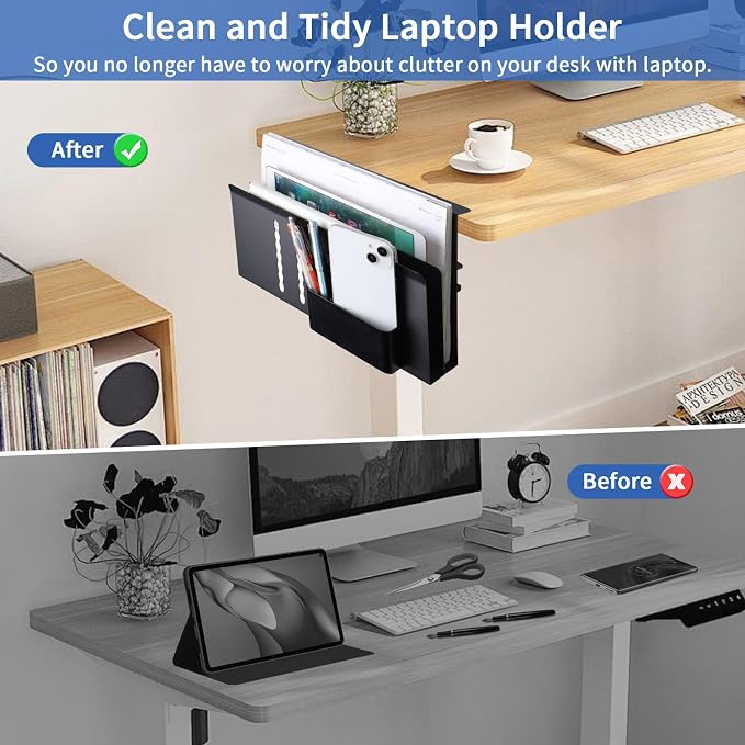 LUKETURE Desk Side Storage, 2 Tie Laptop Holder No Drill Clamp On Organizer | Steel Side Desk Organizer, Clamp on Laptop Mount with Pen Holder, Hanging Storage for Home Office, Fits 0.3" to 2.8" - Image 8