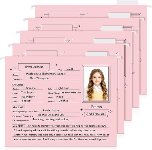 Glenmal 25 Pack School Years Memory File Folders Memory Pages Letter Hanging Files School Keepsake Organizer Questionnaire for Kids K-12 Student Info Record Personal Growth Tracking(Pink) by Glenmal