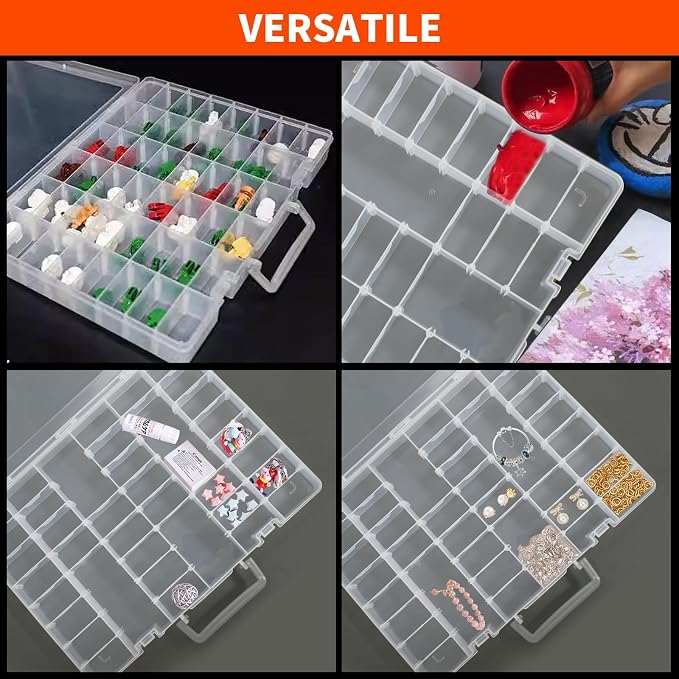 4 Pcs 48 Grids Plastic Toy Storage Case with Dividers for Mini Collectible Toys, Transparent Compartment Organizer Box for Jewelry, Craft, Beads (Box Only) - Image 7