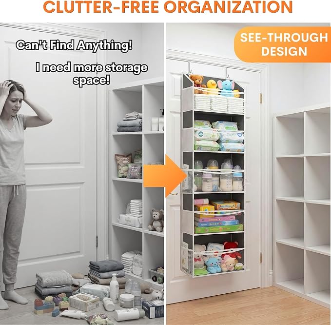 5Tiers Over Door Organizer, Weekly Clothes Organizer for Kids | 5 clear PVC front pockets, 10 mesh side pockets, weekly outfit planner, for kids, dorm, entryway, RV, 50 lbs capacity - Image 3