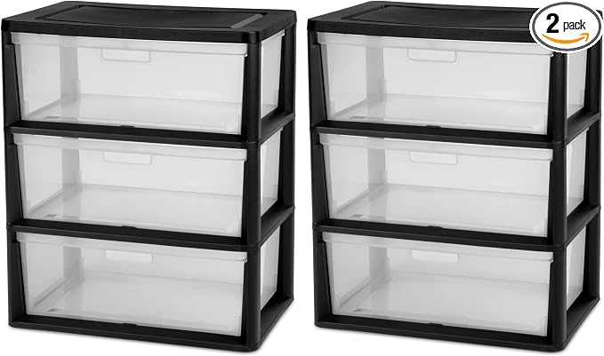 Plastic 5 Drawer Wide Tower, Black by Unknown